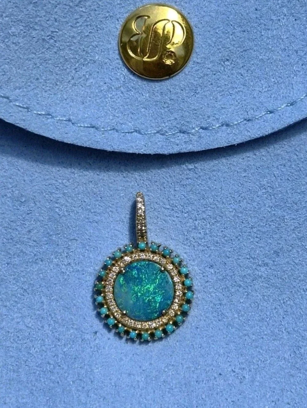 14kt Gold Opal Diamond & Turquoise Pendant